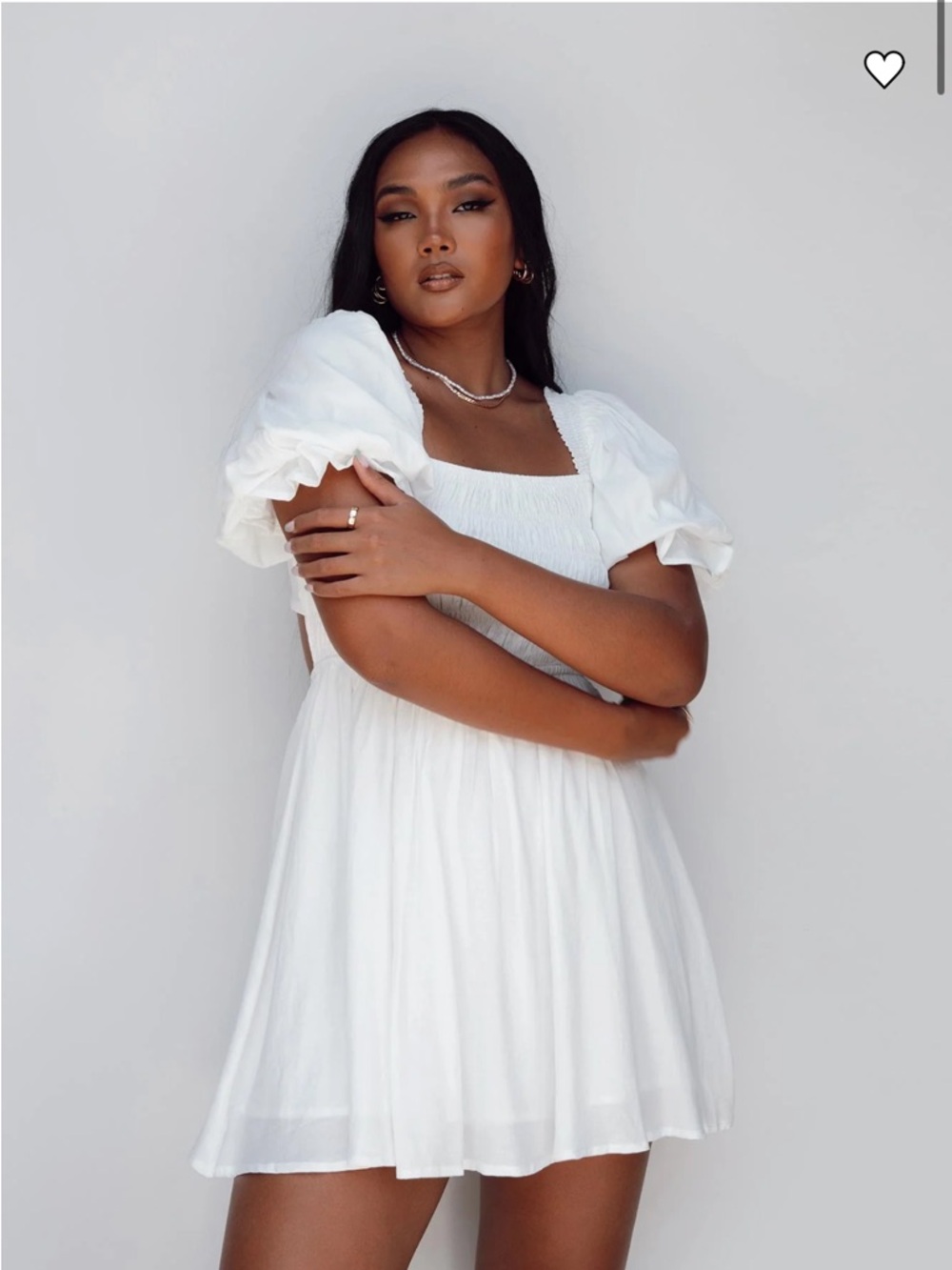 SOLD  Princess Polly White Puff-Sleeve Smocked Mini Dress